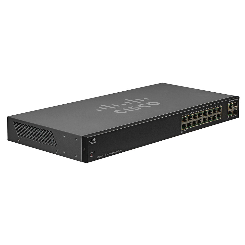 góc nghiêng phải mặt trước Switch chia mạng Cisco SG200-18