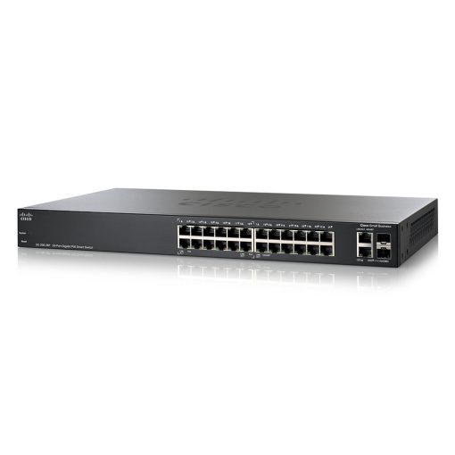 mặt trước góc nghiêng trái Switch chia mạng Cisco SG200-26