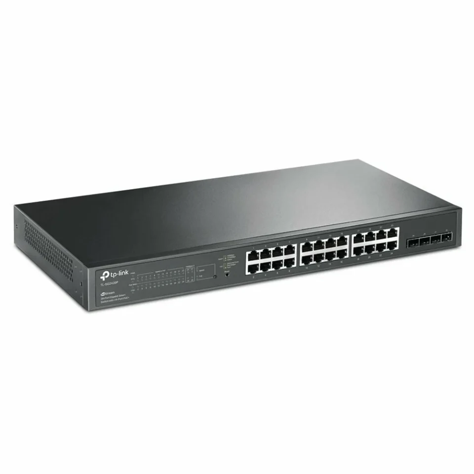 Mặt trước góc nghiêng phải Switch chia mạng TP-LINK 24 Port 10_100Mbps TL-SL5428E
