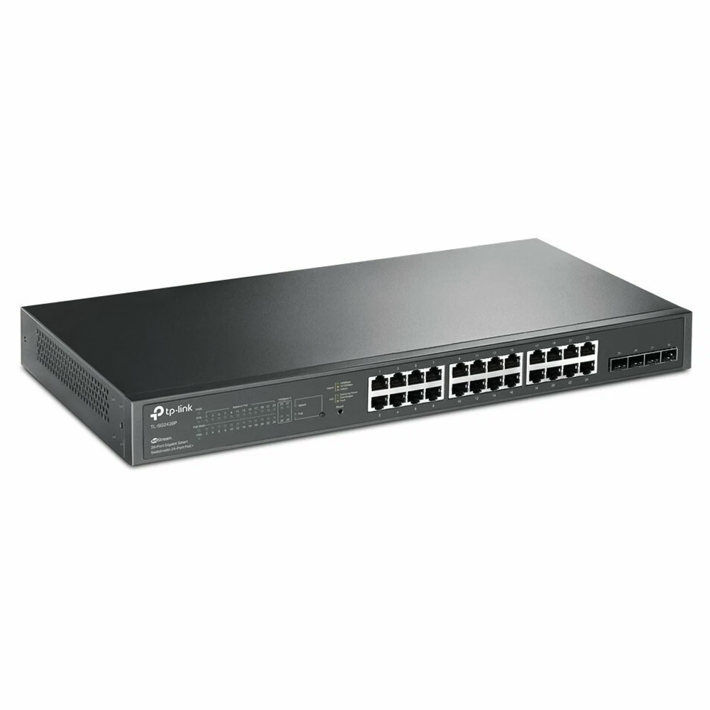 Mặt trước góc nghiêng phải Switch chia mạng TP-LINK 24 Port 10_100Mbps TL-SL5428E
