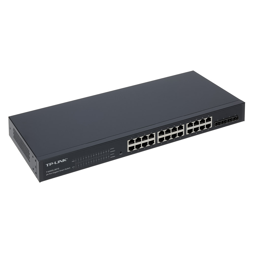 Mặt trước góc nghiêng phải Switch chia mạng TP-LINK 24 Port 10_100_1000Mbps TL-SG2424