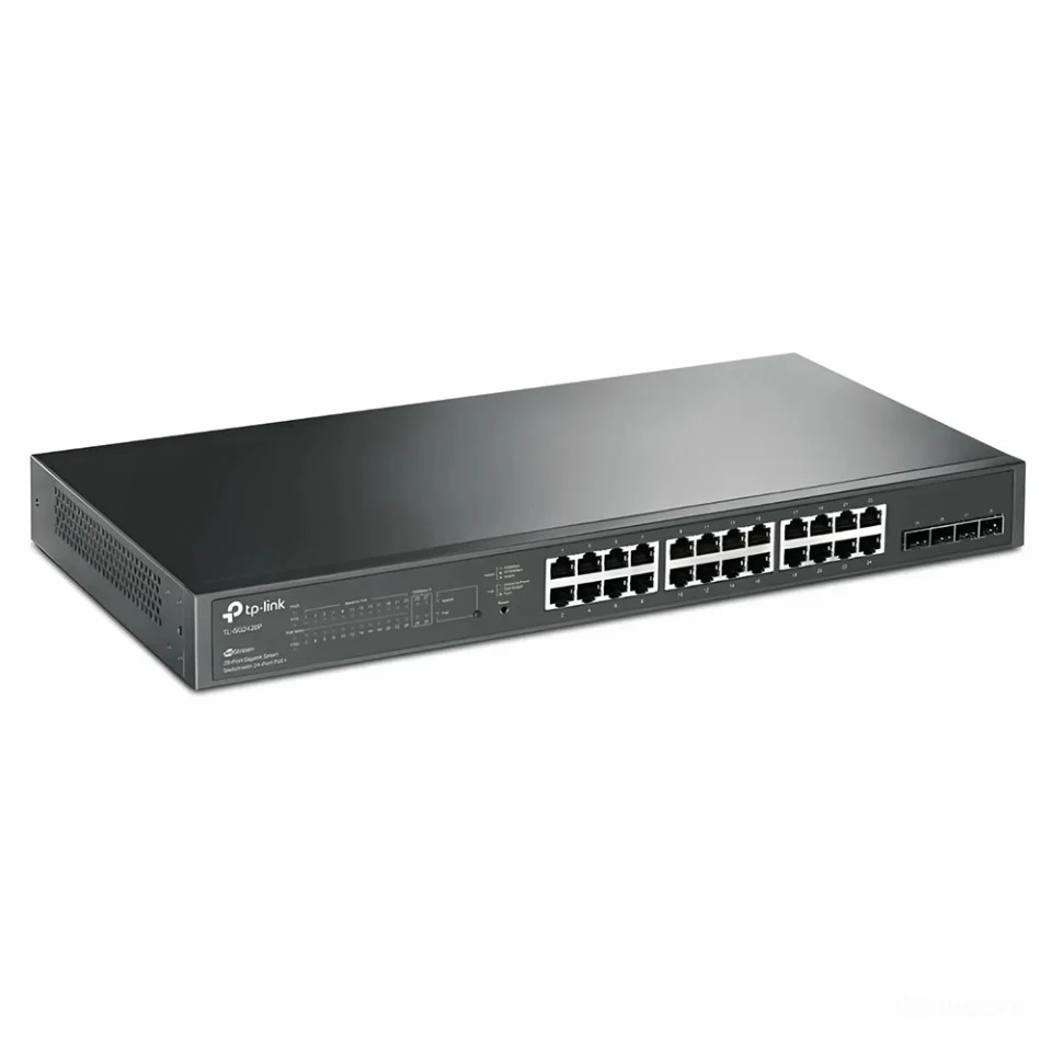 Mặt trước góc nghiêng phải Switch chia mạng TP-LINK 24 Port 10_100_1000Mbps TL-SG5428