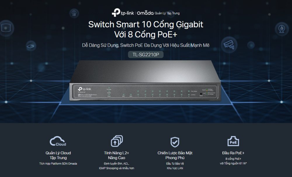 Switch chia mạng TP-LINK 8 port PoE TL-SG2210P
