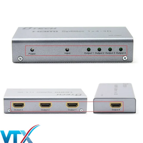 Bộ chia cổng HDMI 1 ra 4 cổng Dtech DT-7007