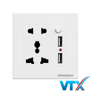 Ổ cắm điện + 2 cổng USB sạc đa năng Sino Amigo