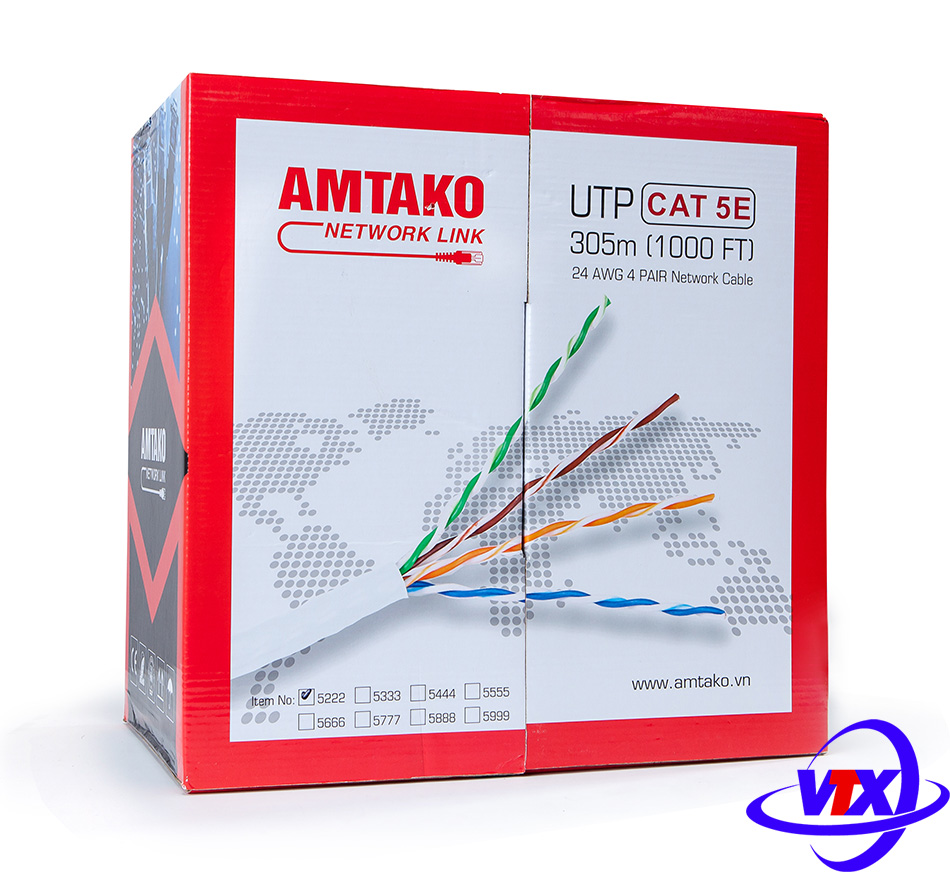 Cáp mạng AMTAKO Cat 5e 5222 giá rẻ, uy tín