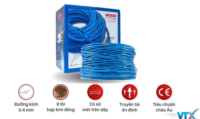 Cáp mạng AMTAKO Cat6 UTP 6111 chính hãng