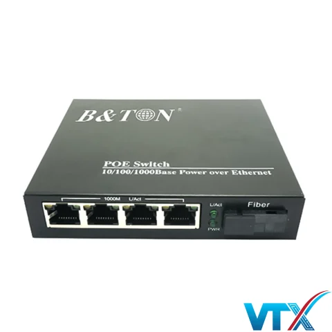 Switch BTON 4 cổng PoE 10/100/1000M + Fiber BT-6104 FE -25A