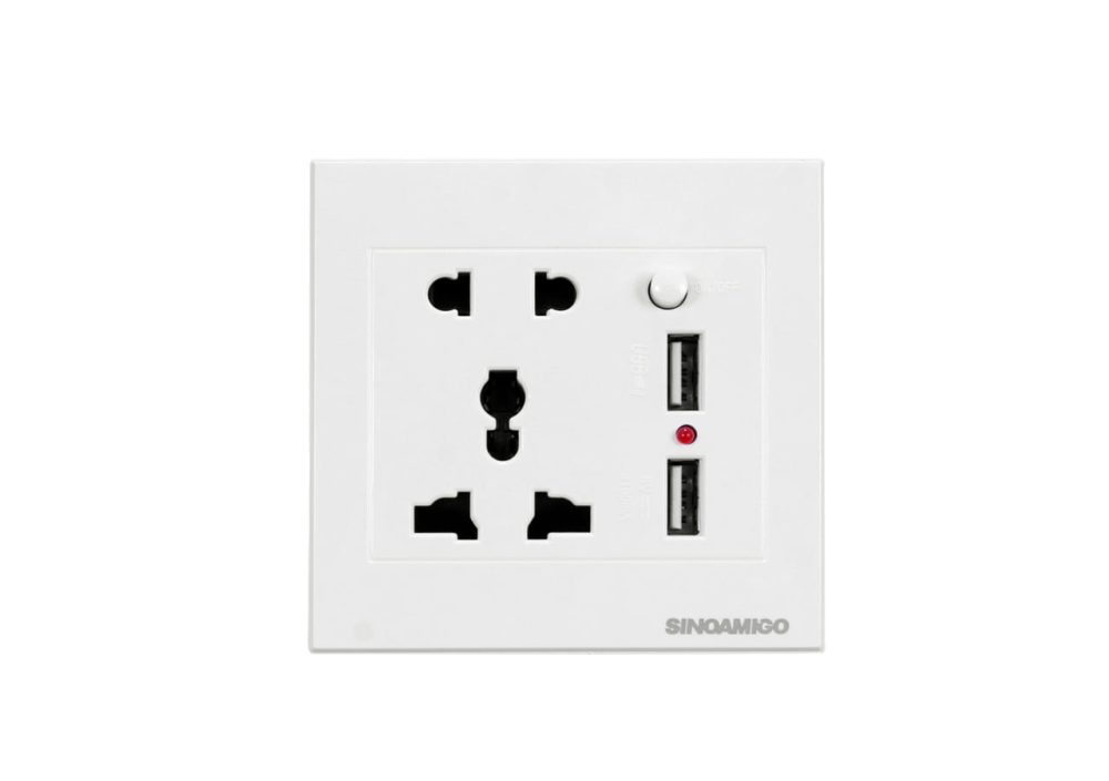 Ổ cắm điện âm tường Sino Amigo SW-1UAS 2 ổ điện + 2 cổng sạc USB