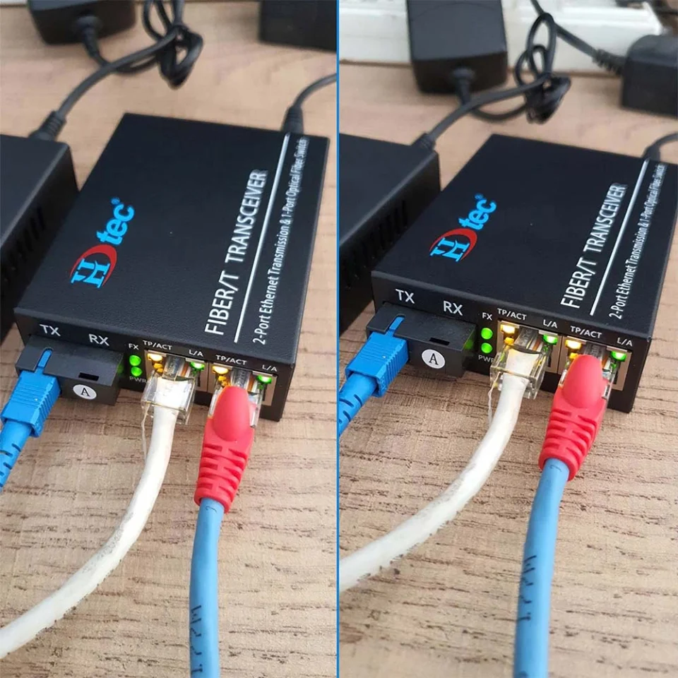 Bộ chuyển đổi quang điện HDTec 1 sợi + 2 cổng RJ45 100 Mbps 1000Mbps