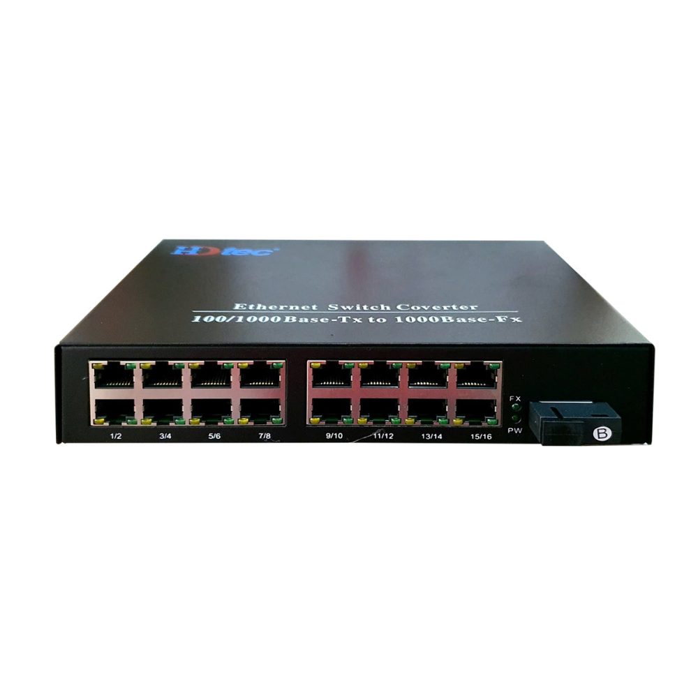Bộ chuyển đổi quang điện converter quang 1 sợi 1Gb HDTec 16 cổng RJ45 (1)
