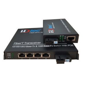 Converter quang 1 sợi + 4 cổng PoE HDTec tốc độ 1000M
