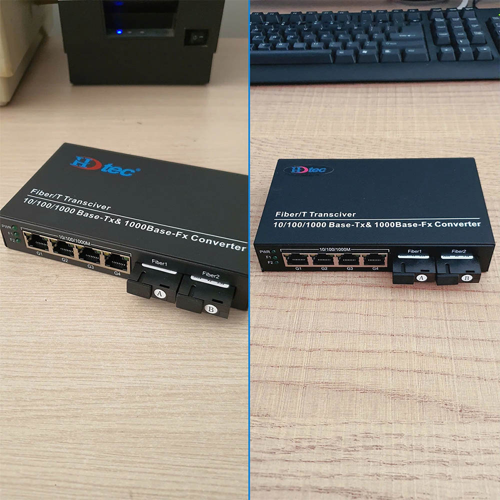 Converter quang 2 sợi HDTec + 4 cổng PoE + 2 RJ45 100M__