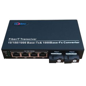 Converter quang 2 sợi HDTec Gigabit + 4 cổng RJ45