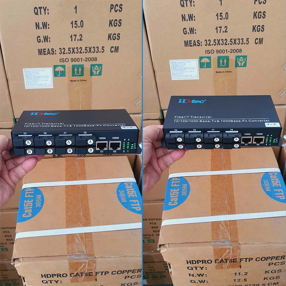 Converter quang 8 sợi HDTec 6A-2B + 2 cổng RJ45 10_100M