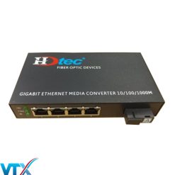 Converter quang 1 sợi HDTec 1Gb + 4 cổng RJ45 25km