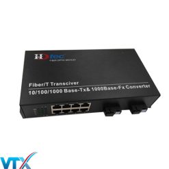 Converter quang 2 sợi HDTec Gigabit + 8 cổng RJ45 25km