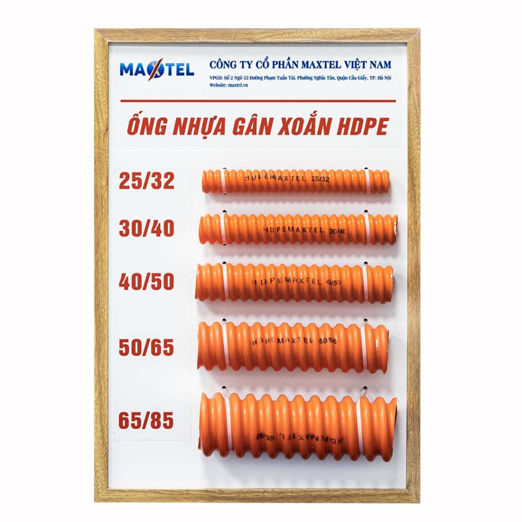 bảng mẫu ống gân xoắn hdpe maxtel