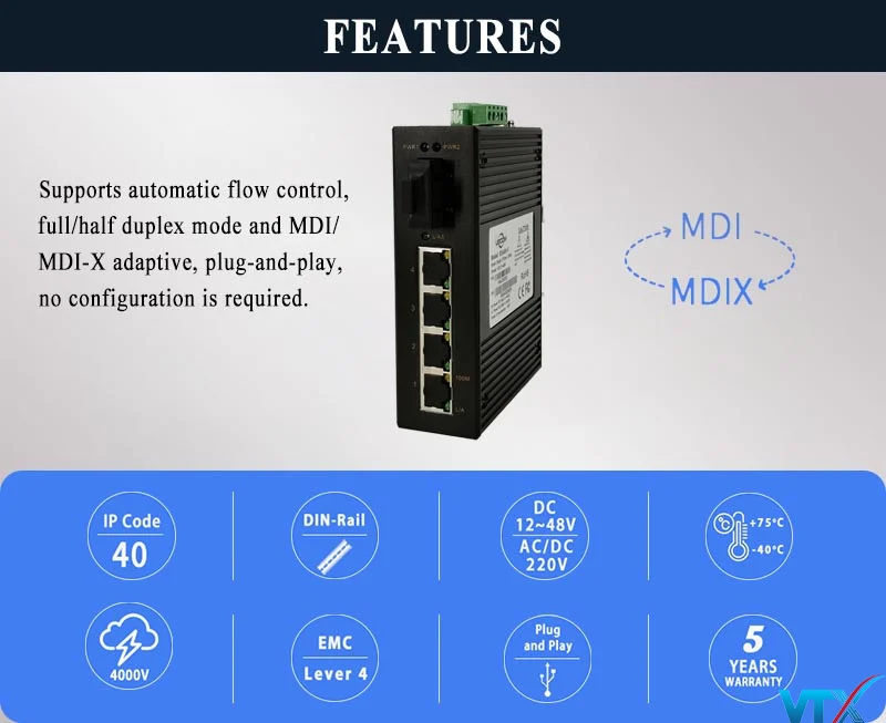 Switch Công Nghiệp 4Port 10/100MBase-T(X)+1Port 100Base-FX PN| IES405-F