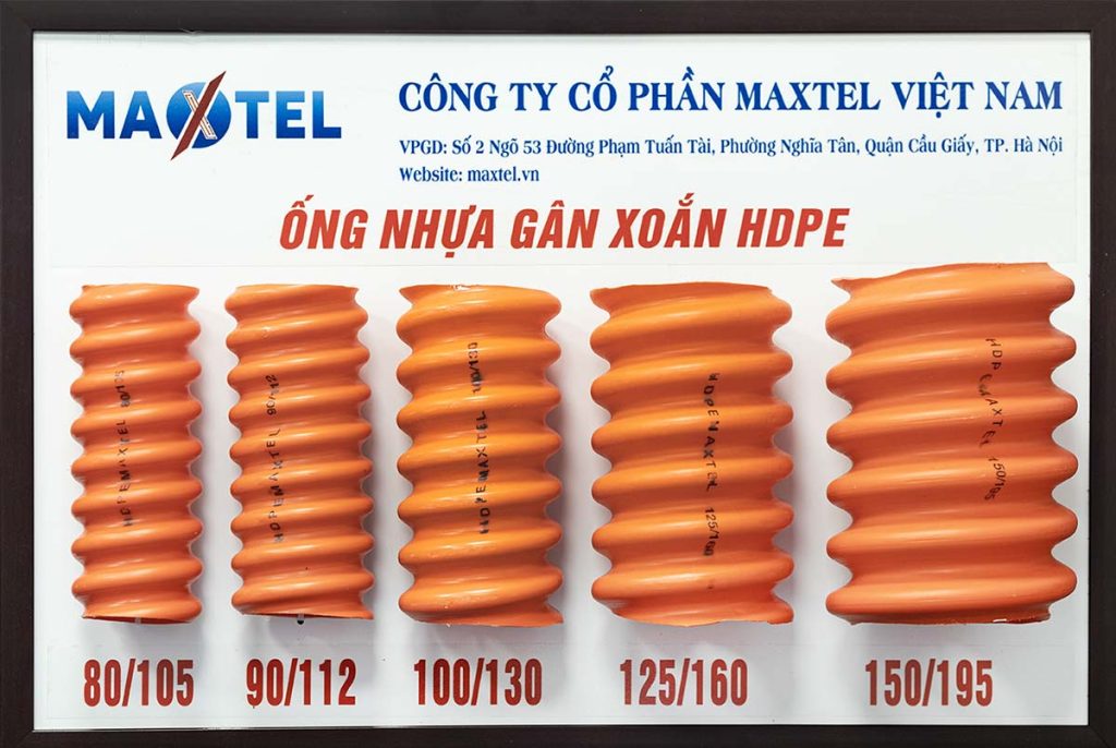 bảng mẫu ống gân xoắn maxtel