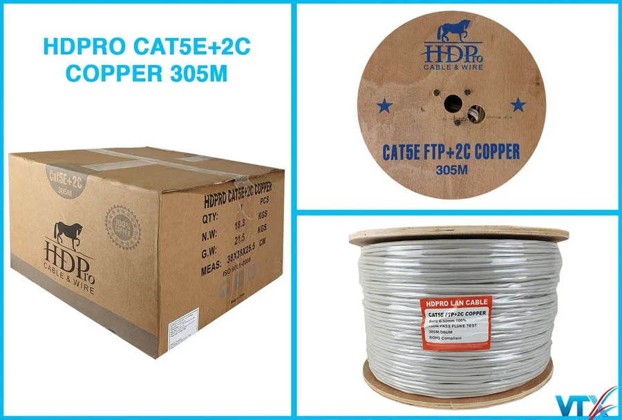 Cáp mạng kèm nguồn HDPRO Cat5E FTP + 2C Copper