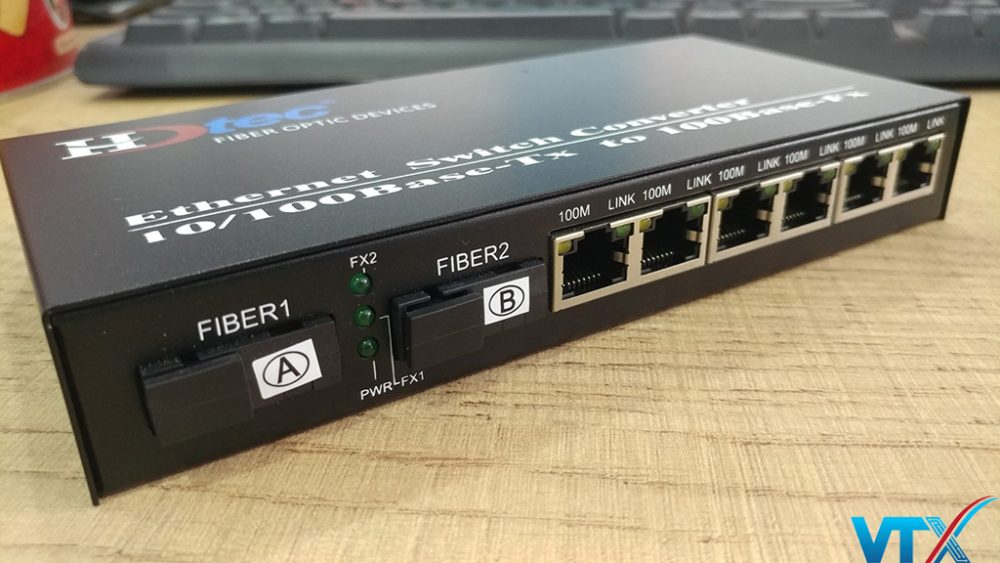 Converter Quang HDTEC 2 SC + 6 RJ45 SM 10/100Mbps