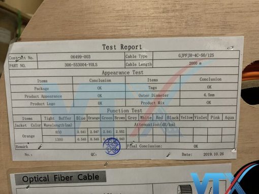 Chứng nhận cáp quang Alantek Multimode 4Core Indoor  PN: 306-553004-YOLS