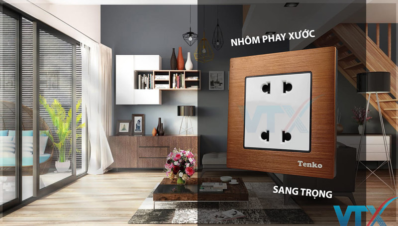 Công tắc - Ổ cắm âm tường TK-F71 nhôm phay xước_3