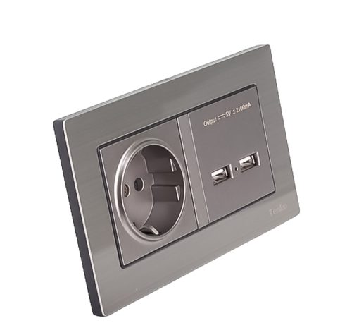 Ổ cắm âm tường Tenko TK-F71-B-108 chuẩn Đức kèm USB_3