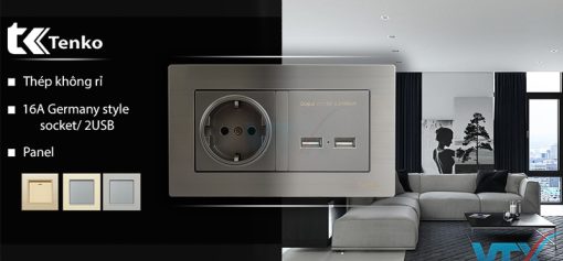 Ổ cắm âm tường Tenko TK-F71-B-108 chuẩn Đức kèm USB_3