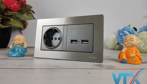 Ổ cắm âm tường Tenko TK-F71-B-108 chuẩn Đức kèm USB_3