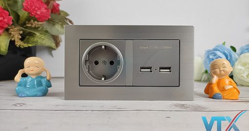 Ổ cắm âm tường Tenko TK-F71-B-108 chuẩn Đức kèm USB_3