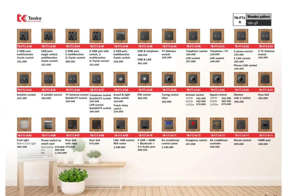Công tắc âm tường 2 công tắc Tenko TK-F71-A-02