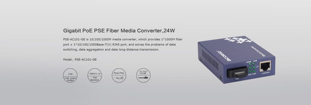 Converter quang PoE Acorid Gigabit, Single mode - PN: AC101-GE