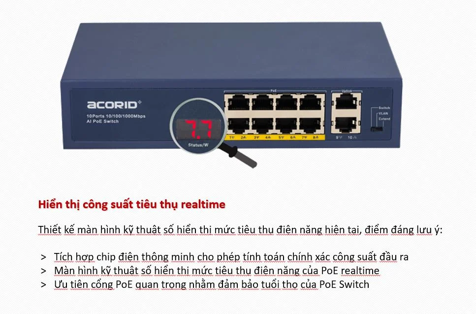 Switch chia mạng PoE Acorid LS1708P2G 8 port PoE x 2 port Uplink PN: LS1708P2G