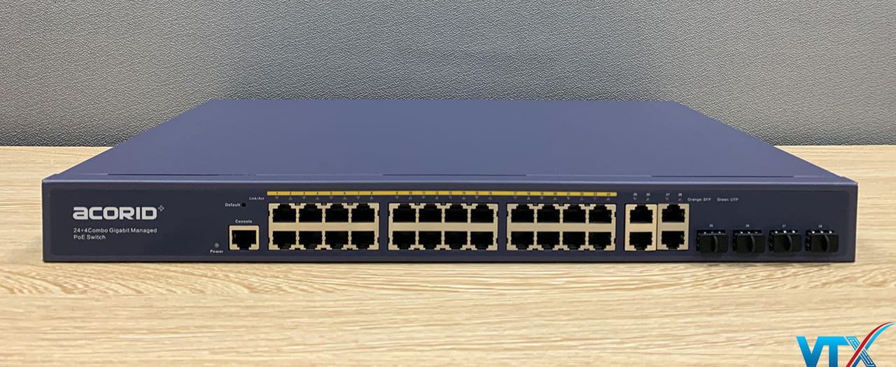 Switch quản lý PoE Acorid 24 cổng BASE-T PoE + 4 GE + 4 SFP PN: GLS7700-24P4C