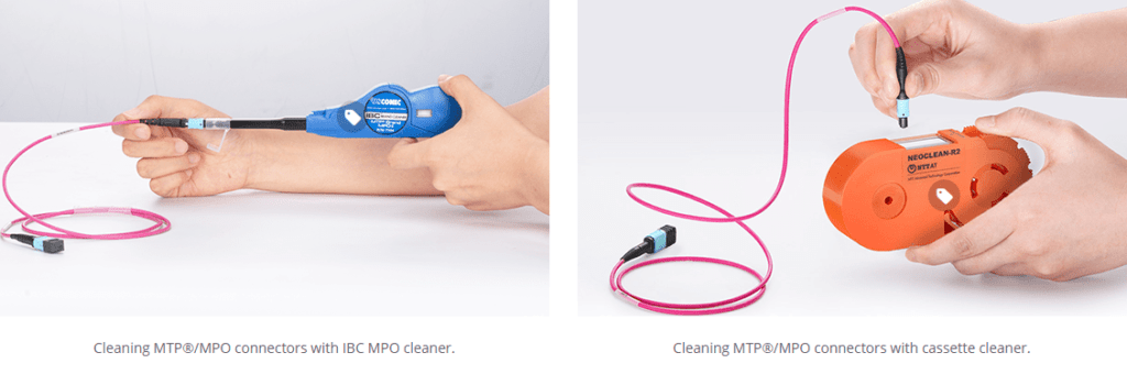 Làm sạch đầu dây nhay quang OM4 MTP-MTP