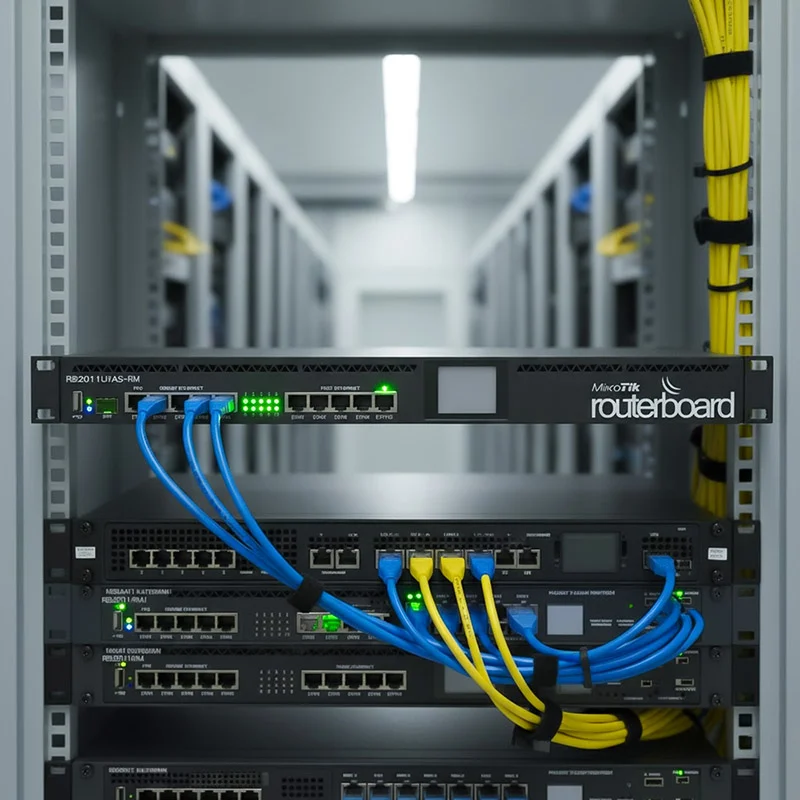 Cân bằng tải Router Mikrotik RB2011UiAS-RM được lắp đặt trong tủ rack