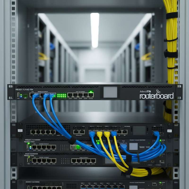 Cân bằng tải Router Mikrotik RB2011UiAS-RM được lắp đặt trong tủ rack