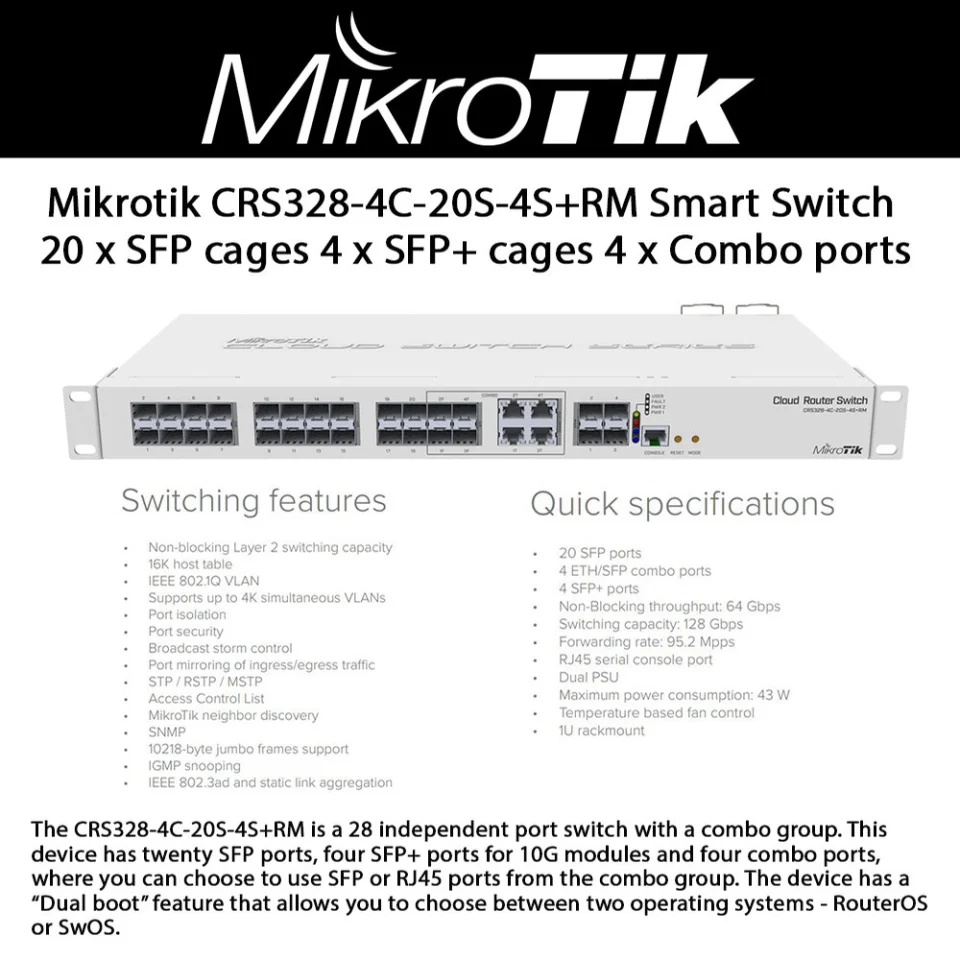 Switch chia mạng Mikrotik CRS328-4C-20S-4S+RM