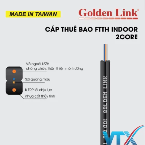 Cáp quang thuê bao Indoor Golden Link 2 sợi và 4 sợi FTTH-IN-2/4F