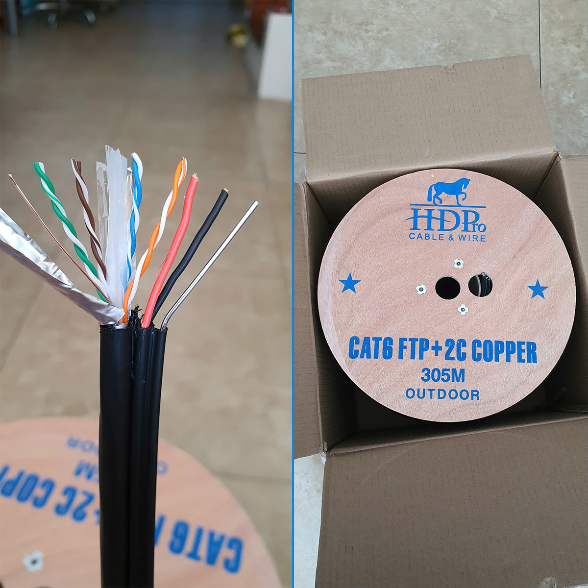 Cáp mạng kèm nguồn ngoài trời CAT6 FTP HDPRO 305M (1)