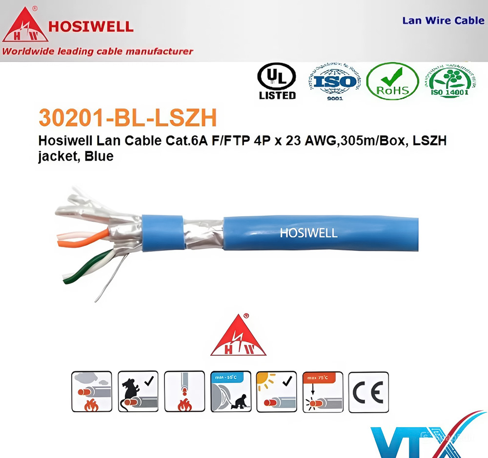 Dây cáp mạng Cat6A F_FTP 4 Pair Hosiwell 30201-BL-LSZH