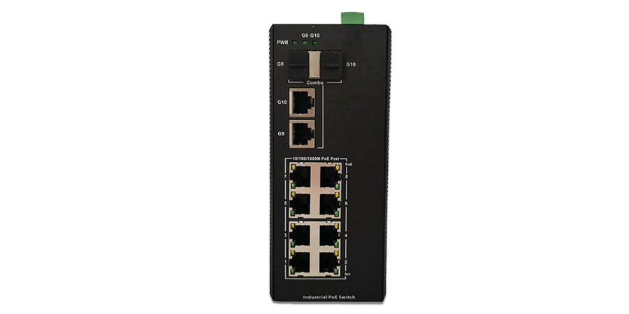 PIES2012G-2C-8P Switch PoE công nghiệp UPCOM 8 cổng PoE Gigabit RJ45 + 2 cổng uplink Gigabit + 2 cổng Combo SFP Gigabit (không quản lý)