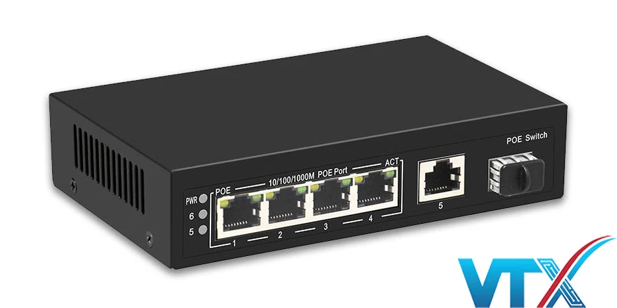 Switch PoE UPCOM 4 cổng PoE 1000M + 1 cổng Uplink 1000M + 1 cổng Gigabit SFP POE304G-G-GS