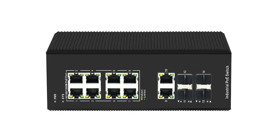 Switch PoE công nghiệp UPCOM PIES1014G-4GS-8P 8 cổng PoE Gigabit RJ45 + 2 cổng Uplink Gigabit RJ45 + 2 cổng Combo SFP Gigabit