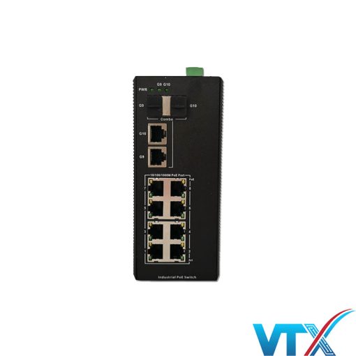 Switch PoE công nghiệp UPCOM PIES2012G-2C-8P 8 cổng PoE Gigabit RJ45 + 2 cổng uplink Gigabit + 2 cổng Combo SFP Gigabit (không quản lý)