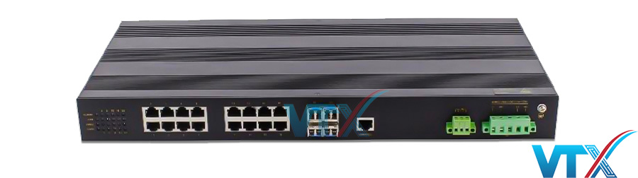 Switch công nghiệp layer 3 UPCOM 16 cổng RJ45 và 4 SFP Gigabit