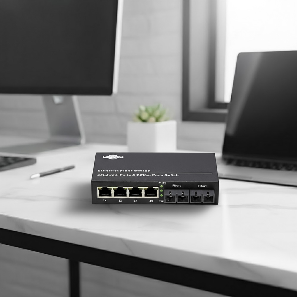 Các cổng kết nối của Media Conerter UPCOM MC204-2FG-SN