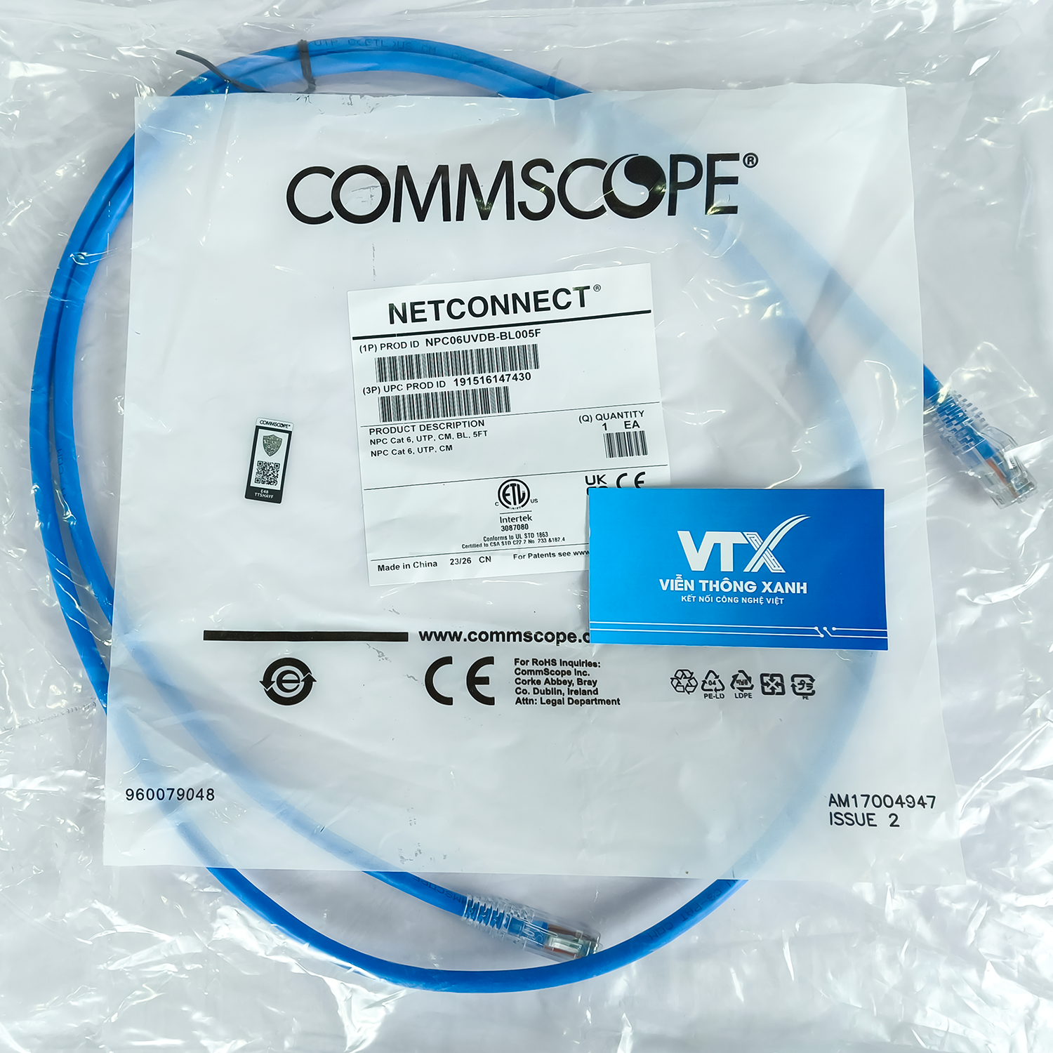 Dây nhảy cáp mạng Cat6 UTP 5ft 1.5m màu xanh NPC06UVDB-BL005F (2)